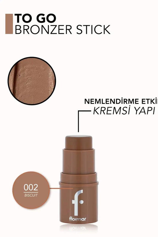 Flormar - To Go Bronzer Stick - Adjustable Intensity & Natural Stick Bronzer - Verstelbare Intensiteit & Natuurlijke Finish Creamy Stick Bronzer - 002 Biscuit