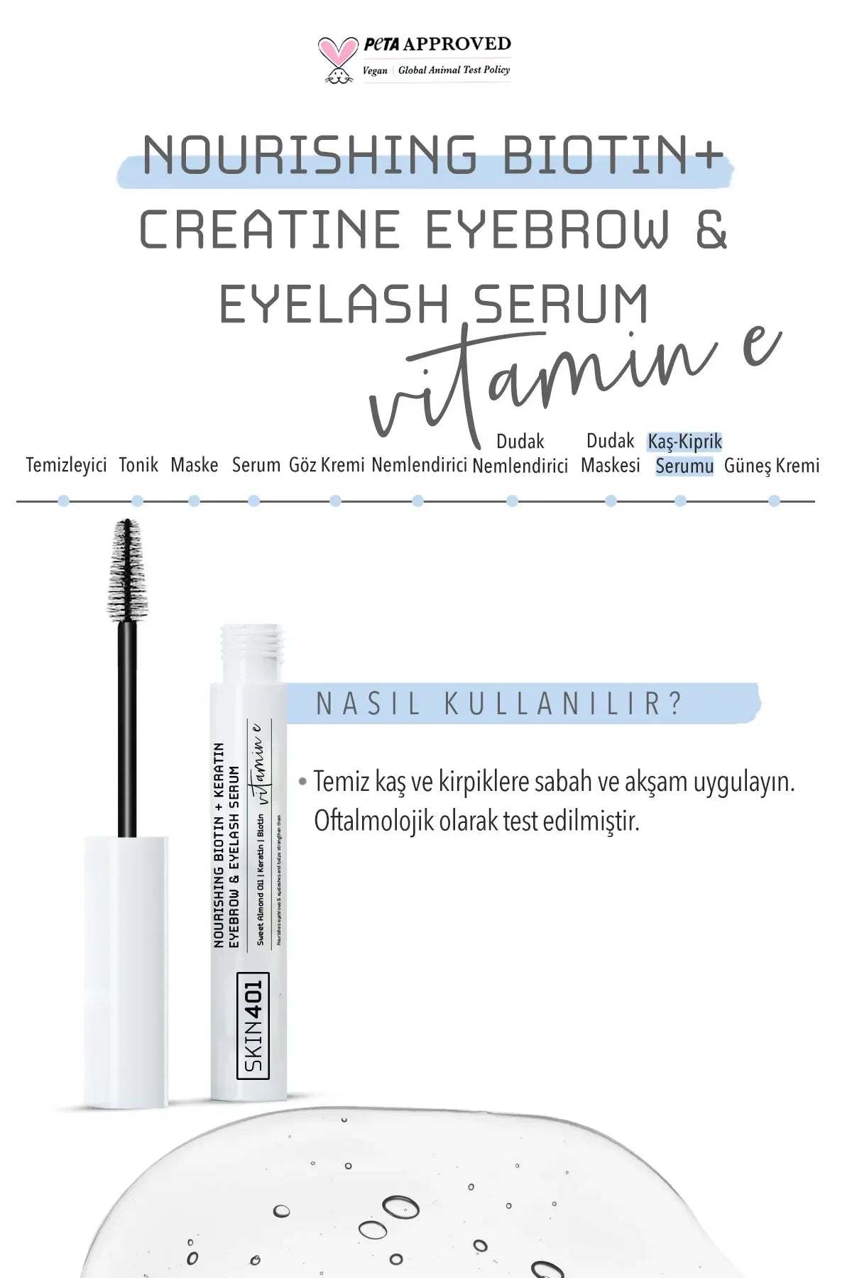 Skin401 Nourishing Biotin + Keratin Eyebrow & Eyelash Serum - Verstevigend Voedend Groei Wenkbrauw & Wimper Serum - Sweet Almond Oil (Zoete Amandelolie + Vitamine E - 6,5 ml