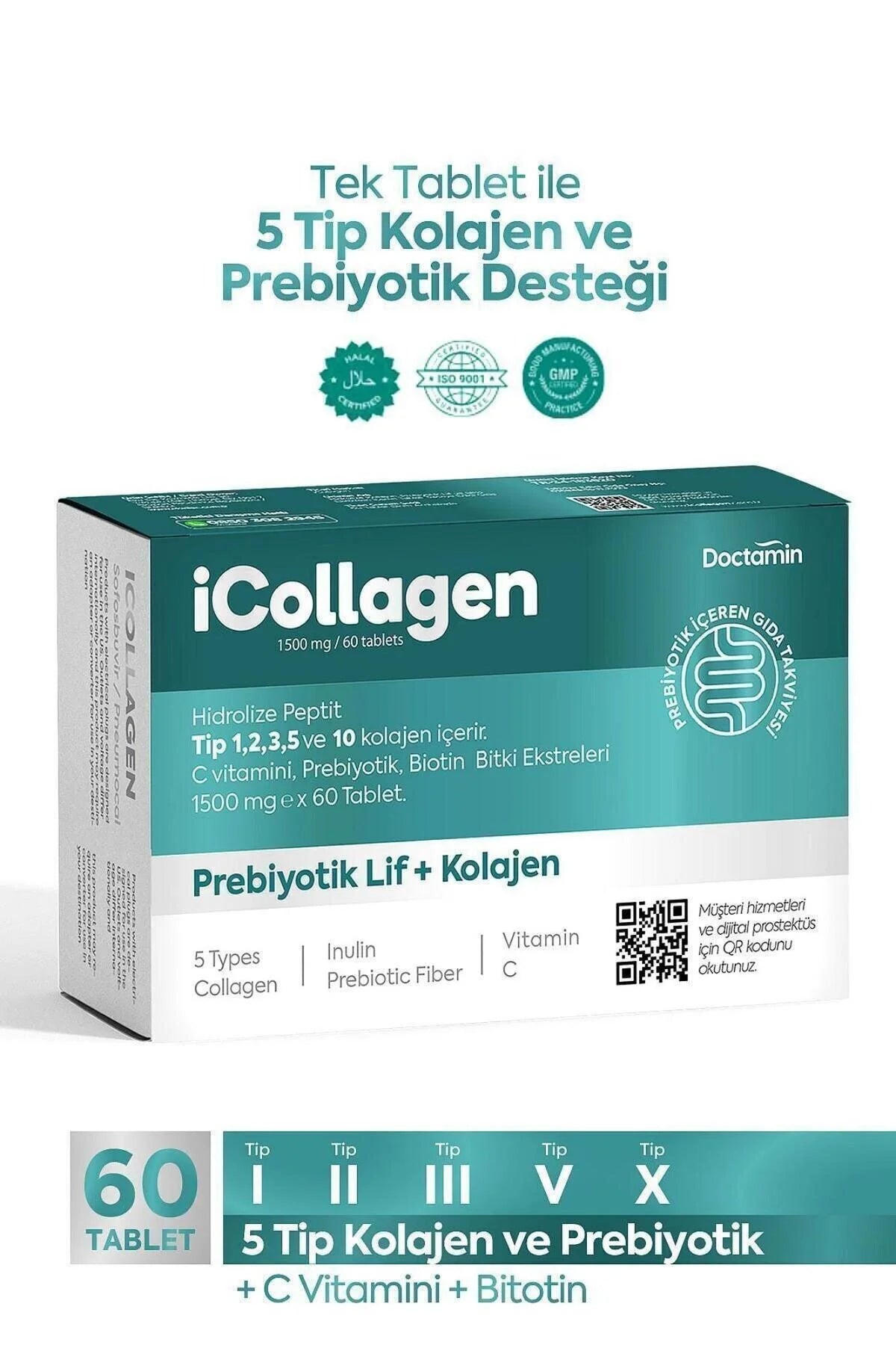 Doctamin iCollagen Collageen Tabletten 1500 mg met Vitamine C – 60 Tabletten