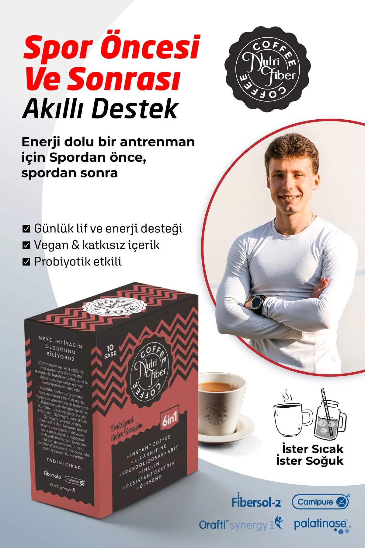 Nutrifiber® Coffee 6 in 1 Detox Koffie - Instant Koffie met Vezels / Inuline / L-Carnitine & Ginseng - Probiotische Effect - 10 Sachets - Warm & Koud te Bereiden