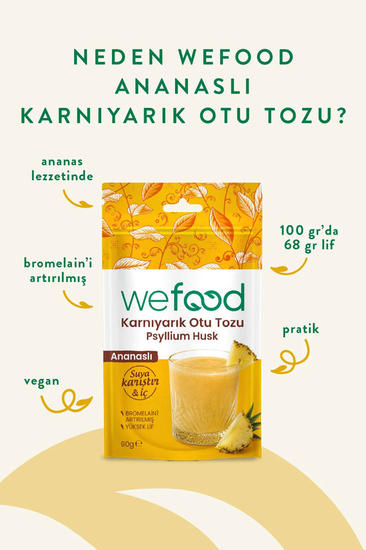 Wefood Psyllium Husk Ananas – Karnıyarık Otu Poeder met Bromelaïne – Vezelrijk – Glutenvrij – 90 g