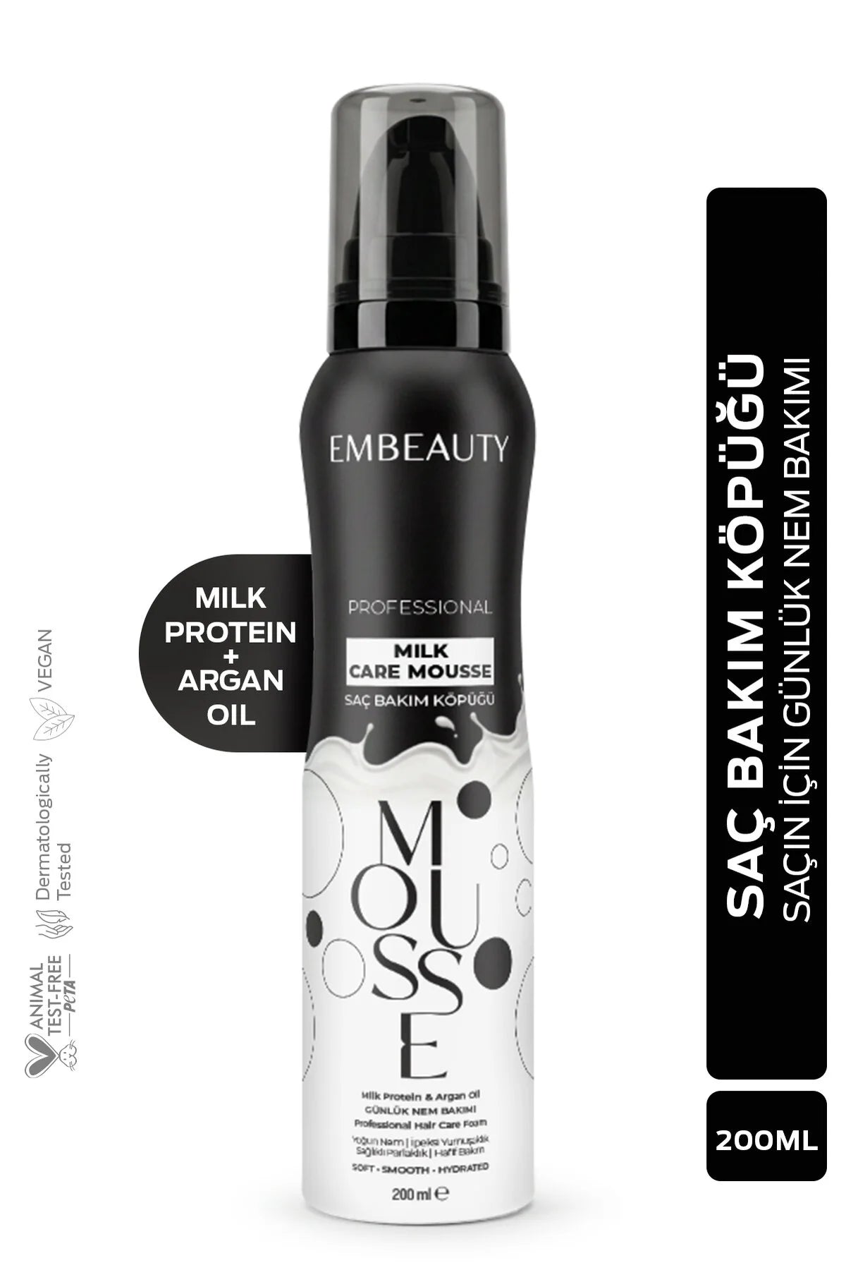 Embeauty Professional Milk Care Mousse – Haarverzorgingsmousse met Melkproteïne, Arganolie, Panthenol & Glycerine – Hydraterende Haarmousse – 200 ml