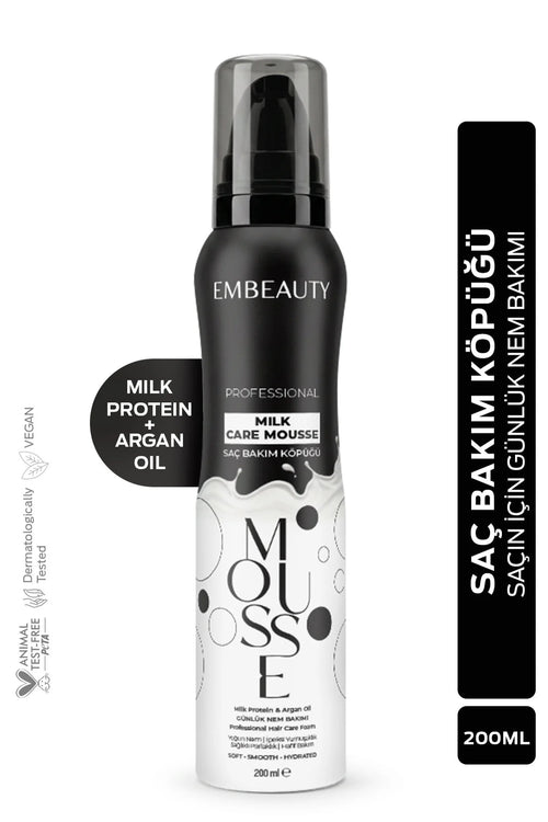 Embeauty Professional Milk Care Mousse – Haarverzorgingsmousse met Melkproteïne, Arganolie, Panthenol & Glycerine – Hydraterende Haarmousse – 200 ml