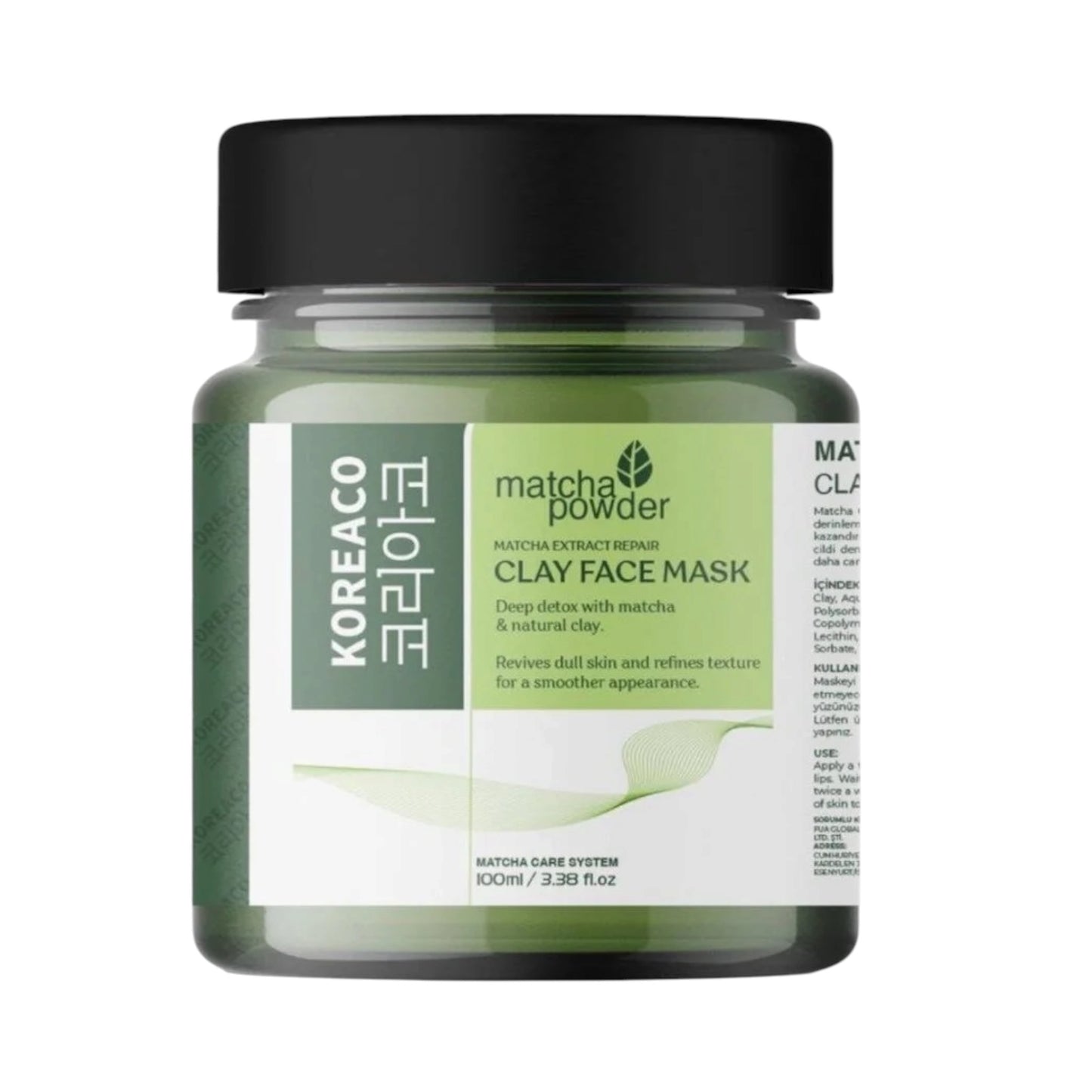 Koreaco Matcha Clay Face Mask 150ml – Diep Reinigend Gezichtsmasker met Groene Thee