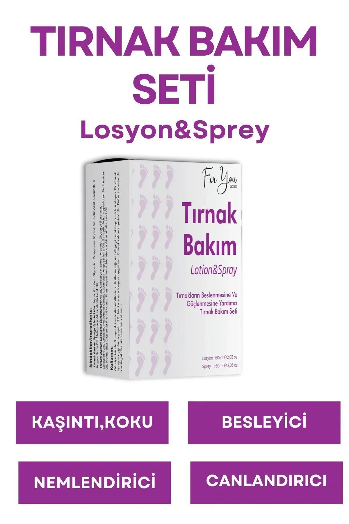 For You Gold Nail Care Lotion & Spray 2-delige Set - Nagelverzorgingsset Lotion & Spray - Helpt Jeuk, Geur en Schimmel te Verwijderen/Elimineren - Helpt bij voeden en versterken van nagels - 2 x 60 ml