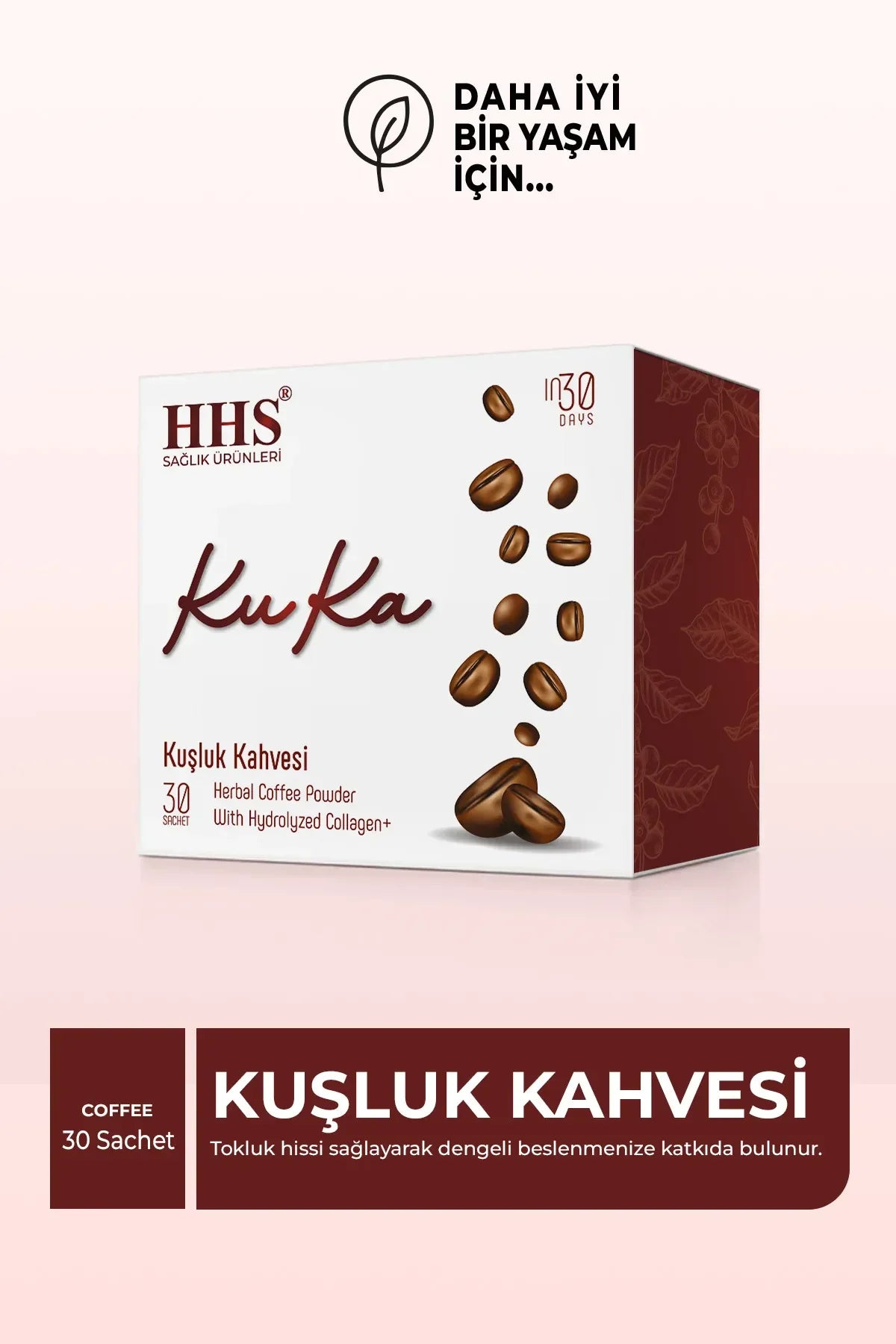HHS Koffie Detox - KuKa Coffee (Kuşluk Kahvesi) - Kruidenkoffie met Gehydrolyseerd Collageen met Hyaluronzuur & Vitamine C – 30 Zakjes (Herbal Coffee Powder)