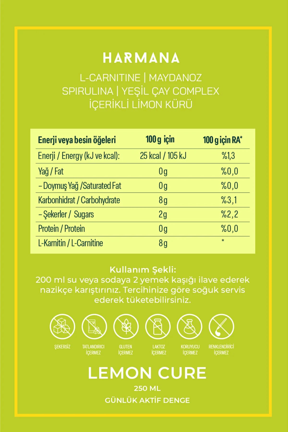 HARMANA D-21 Lemon Cure – L-Carnitine & Groene Thee Complex 250 ml