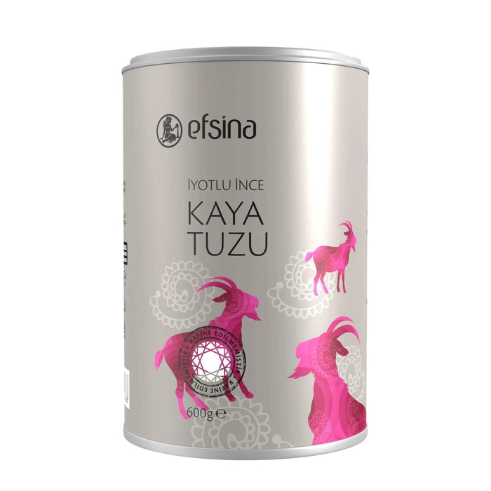 Efsina Lodized Fine Rock Salt (Kaya tuzu) 600g - Natuurlijke Niet-Geraffineerde Tafelzout - Verrijkt met Kaliumjodaat - Fijn Gemalen Steenzout