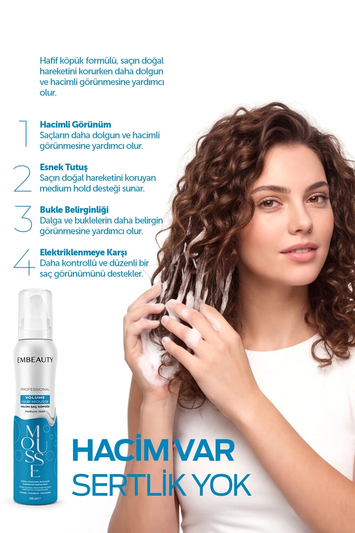 Embeauty Professional Volume Hair Mousse – Medium Hold – Volume & Flexibele Fixatie – Voor Krullen en Alle Haartypes – 200 ml