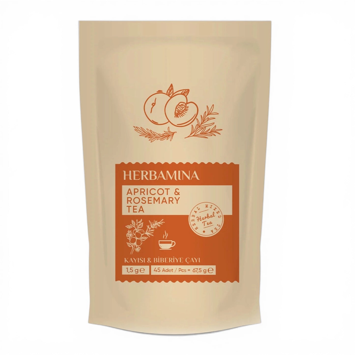 Herbamina Thee Abrikoos & Rozemarijn Gemengde Kruidenthee 45 theezakjes