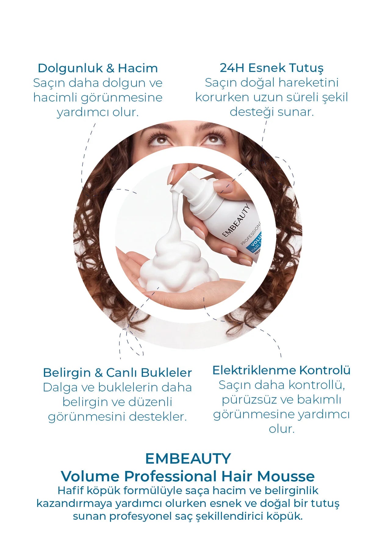 Embeauty Professional Volume Hair Mousse – Medium Hold – Volume & Flexibele Fixatie – Voor Krullen en Alle Haartypes – 200 ml
