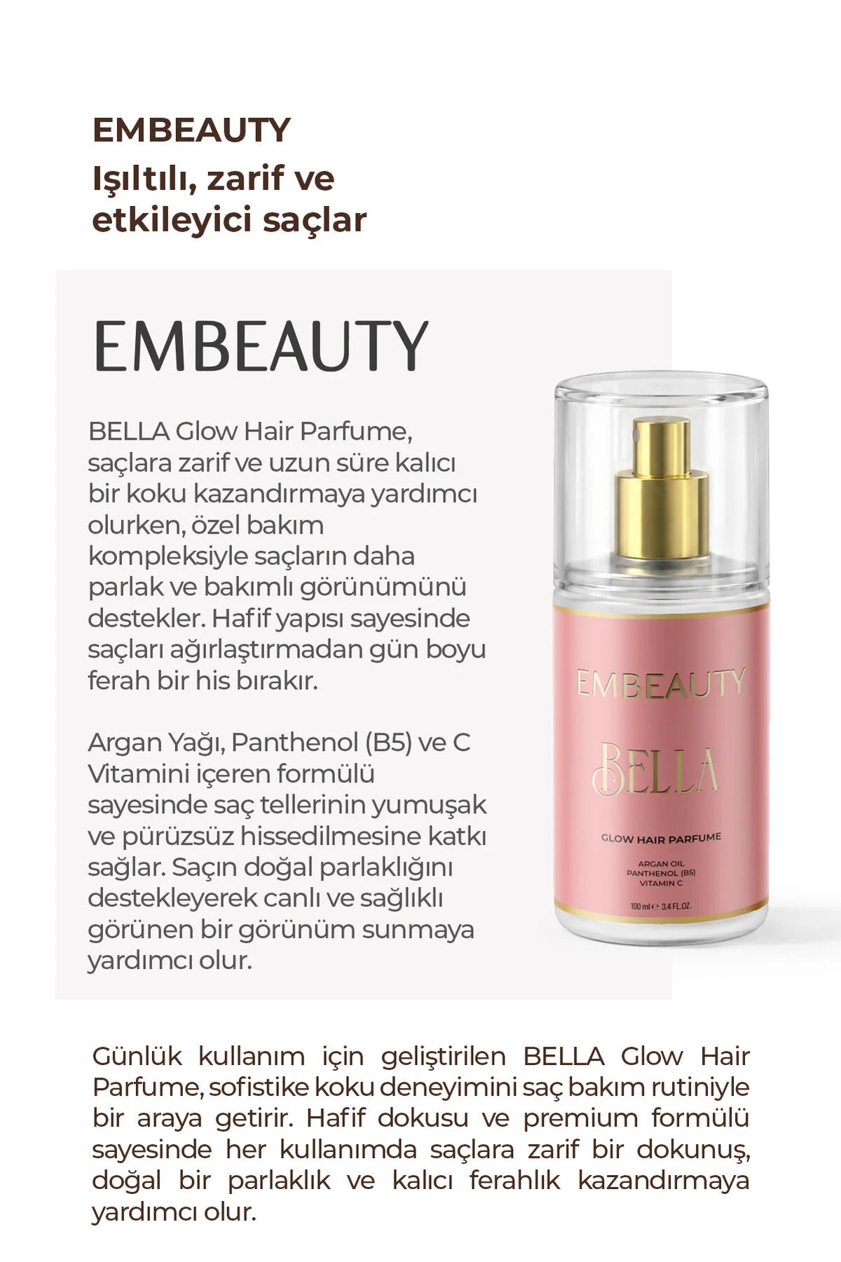 Embeauty Bella Glow Haarparfum – Met Arganolie, Panthenol B5, Vitamine C & Keratine – 100 ml