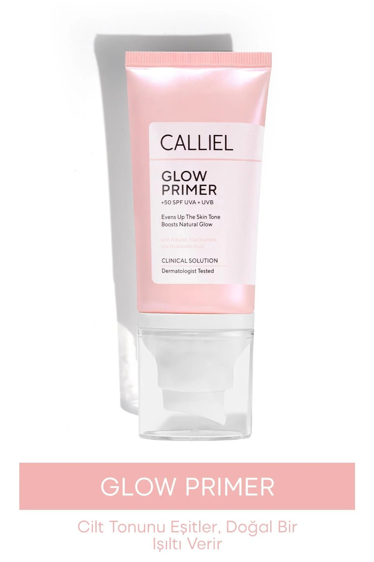 Calliel Glow Primer SPF 50+ UVA+UVB Evens Up Skin Tone Boosts Natural Glow - Toon-egaliserende zonnebrandcreme - Helpt de huidteint met Arbutin Niacinamide & Hyaluronic Acid - Verhelderende & Intensief hydraterende crème Dermatologisch getest 50 ml