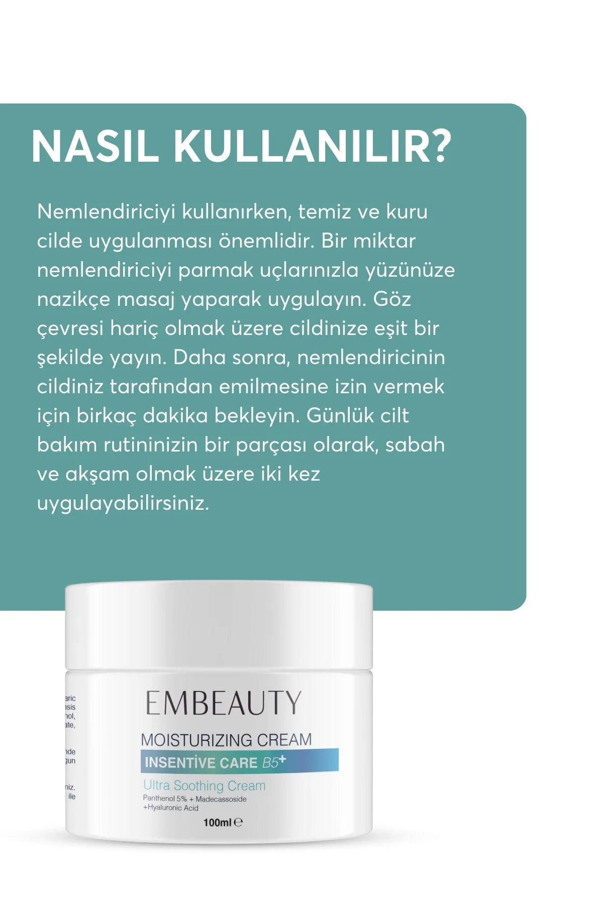 EMBEAUTY Moisturizing Cream B5+ 100 ml | Kalmerende Hydraterende Crème met 5% Panthenol & Hyaluronzuur