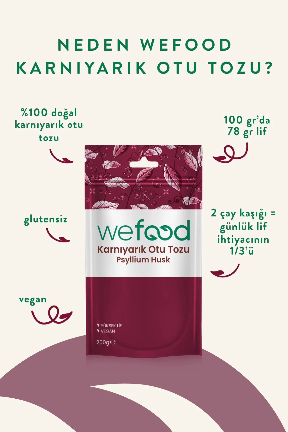 Wefood Psyllium Husk Karnıyarık Otu Tozu 200g - Hoog Vezelgehalte - Glutenvrij & Vegan - Oplosbare Vezels