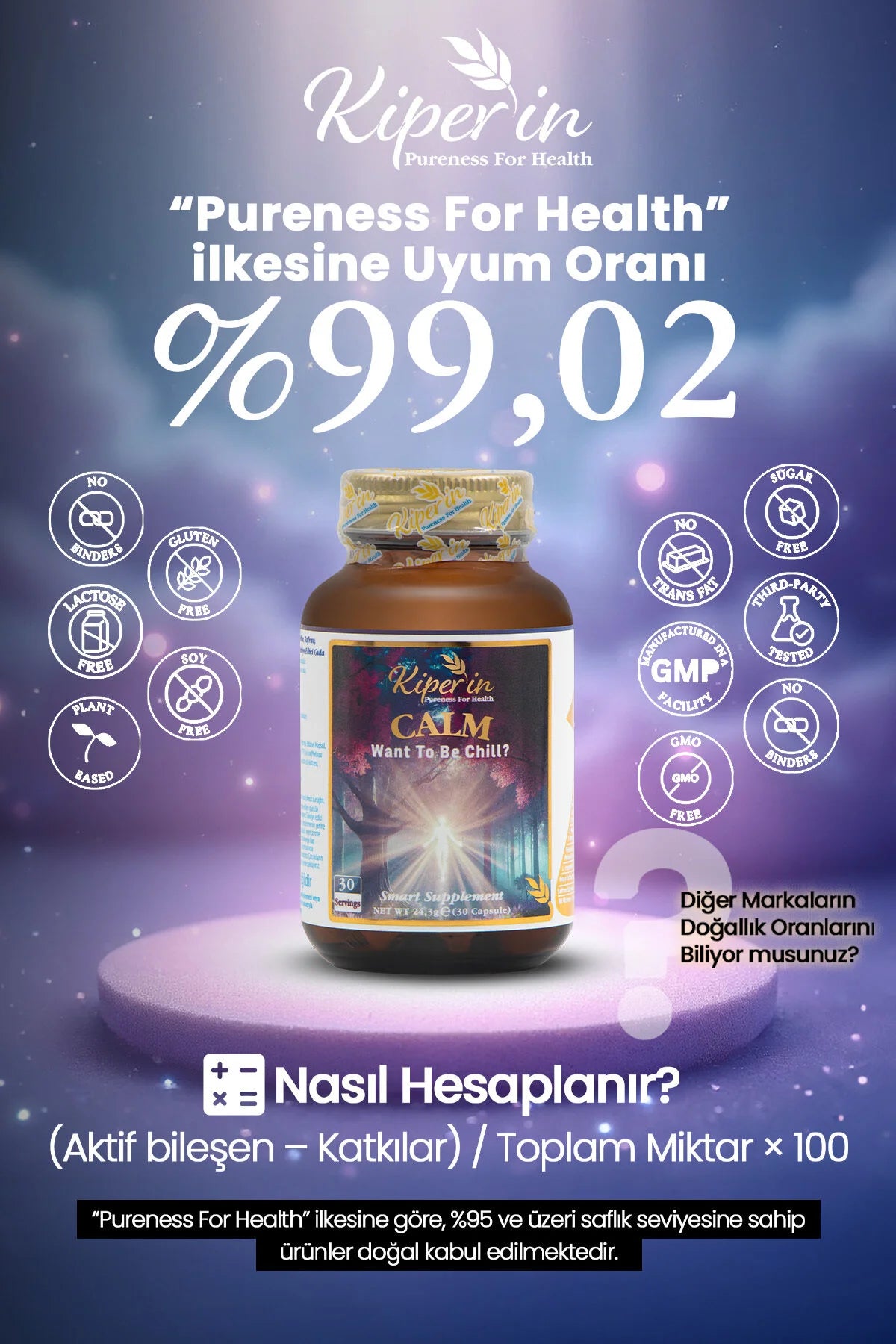 Kiperin Calm 30 Capsules | Valerian, Passiflora, 5-HTP & L-Tryptophan | Met Melissa, Kamille en Saffraan Extract