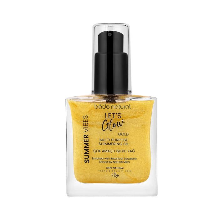 Bade Natural Let's Glow Gold Shimmering Oil 50 ml | Multi Purpose Body, Face & Hair Oil | Met Squalaan & Natuurlijke Mica