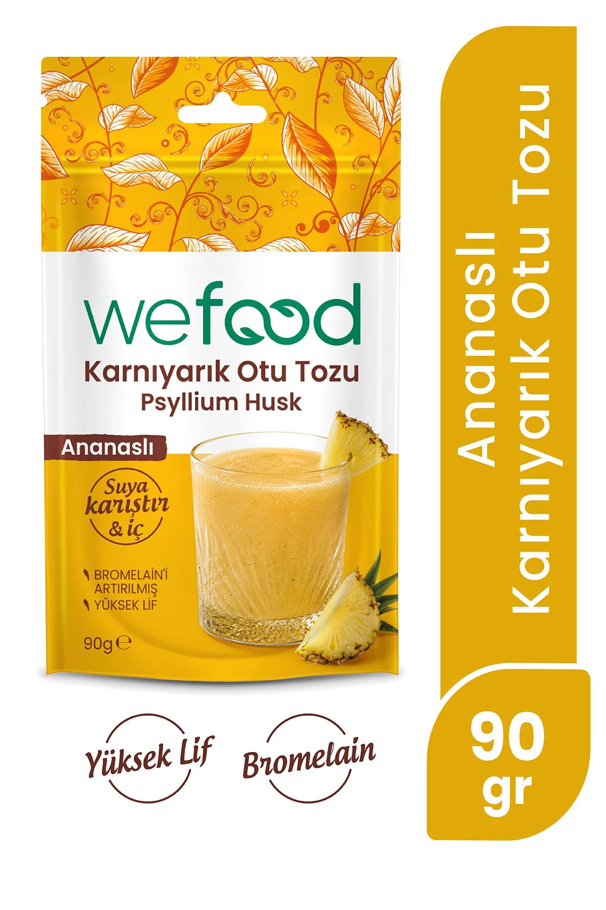 Wefood Psyllium Husk Ananas – Karnıyarık Otu Poeder met Bromelaïne – Vezelrijk – Glutenvrij – 90 g