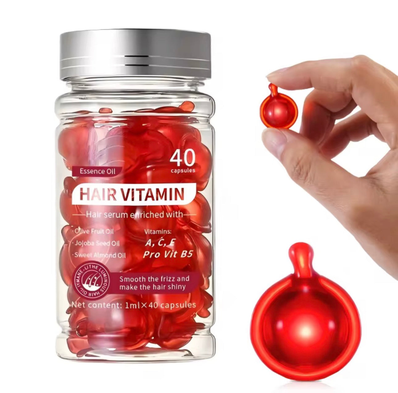 LANBENA Vitamine Haar Serum Olie - Vitamines A C E & Pro Vit. B5 / 40 stuks Capsules / Zonder uitspoelen Met Argan Macadamia Avocado-oliën / Hydraterende Versterkende Haarolie & Conditionerend voor Alle Haartypes / Geurversterker met Arganolie