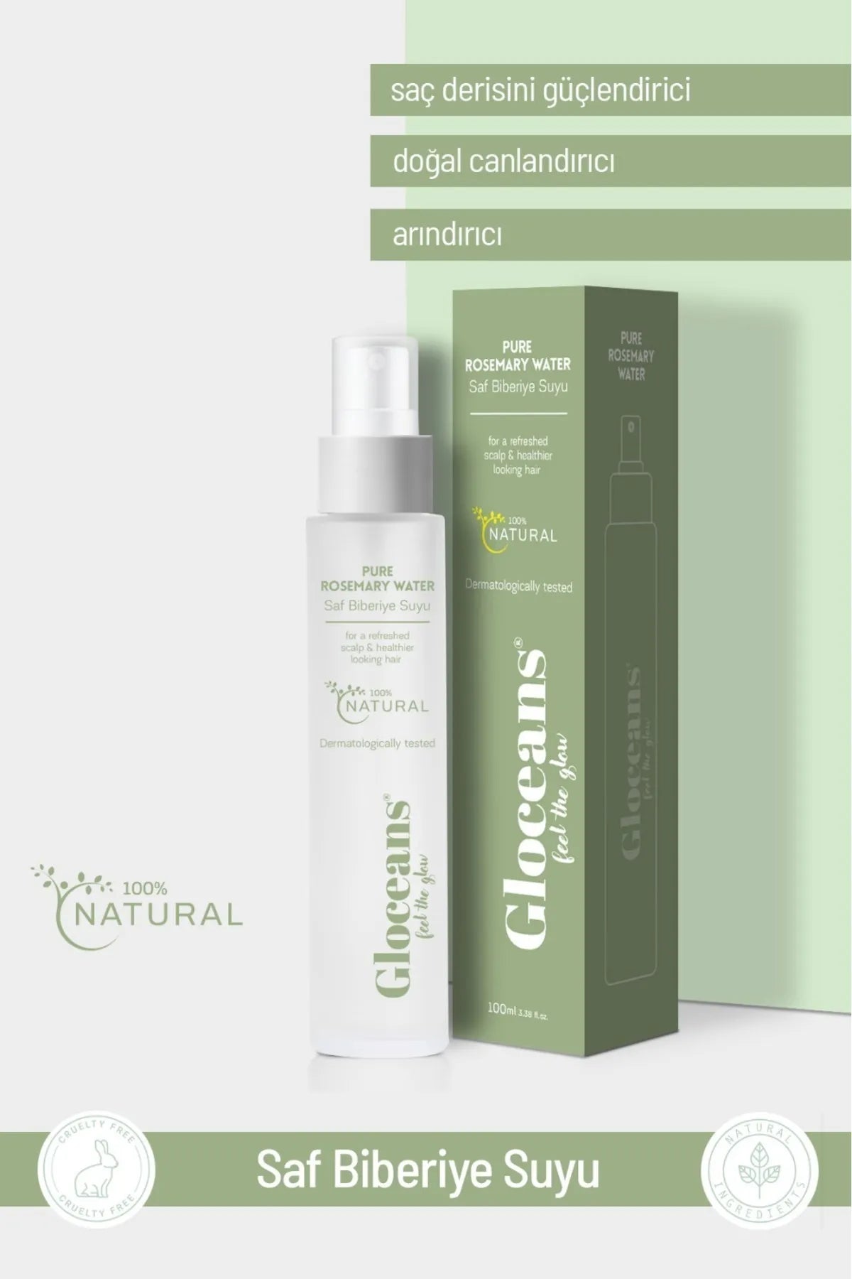 Gloceans Rozemarijnwater Haartonic - Anti-verlies en ondersteunt de haargroei 100% natuurlijk en puur - Dermatologisch getest - 100 ml