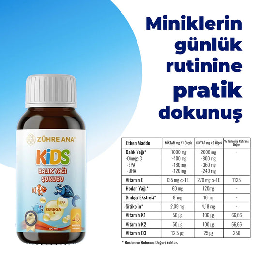 Zühre Ana Kids Omega 3 Visolie Siroop Sinaasappelsmaak 150 ml