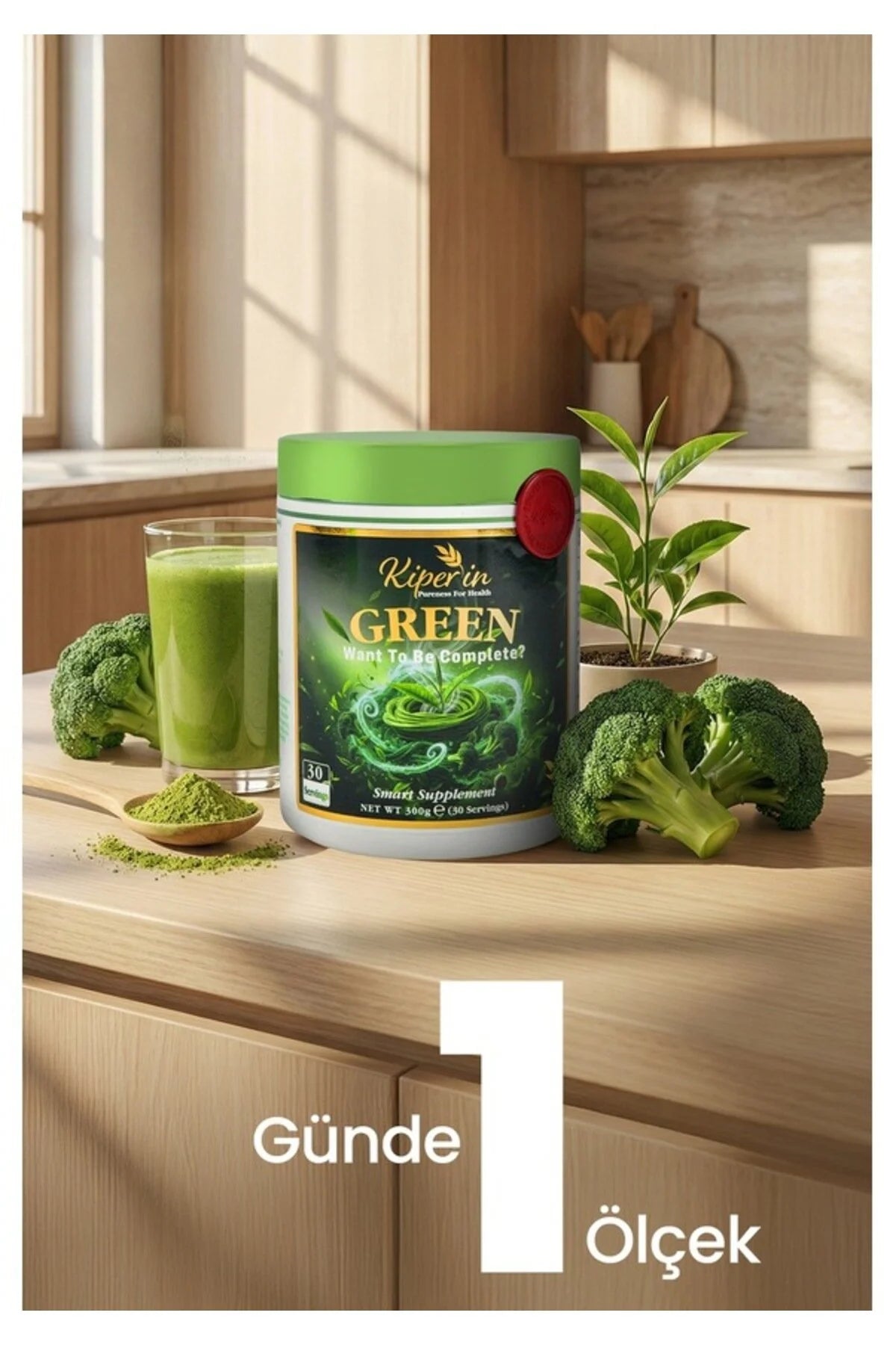 Kiperin Green Smart Supplement – Spirulina, Broccoli, Groene Thee & Inuline – Poedermix – 300 g – 30 Porties
