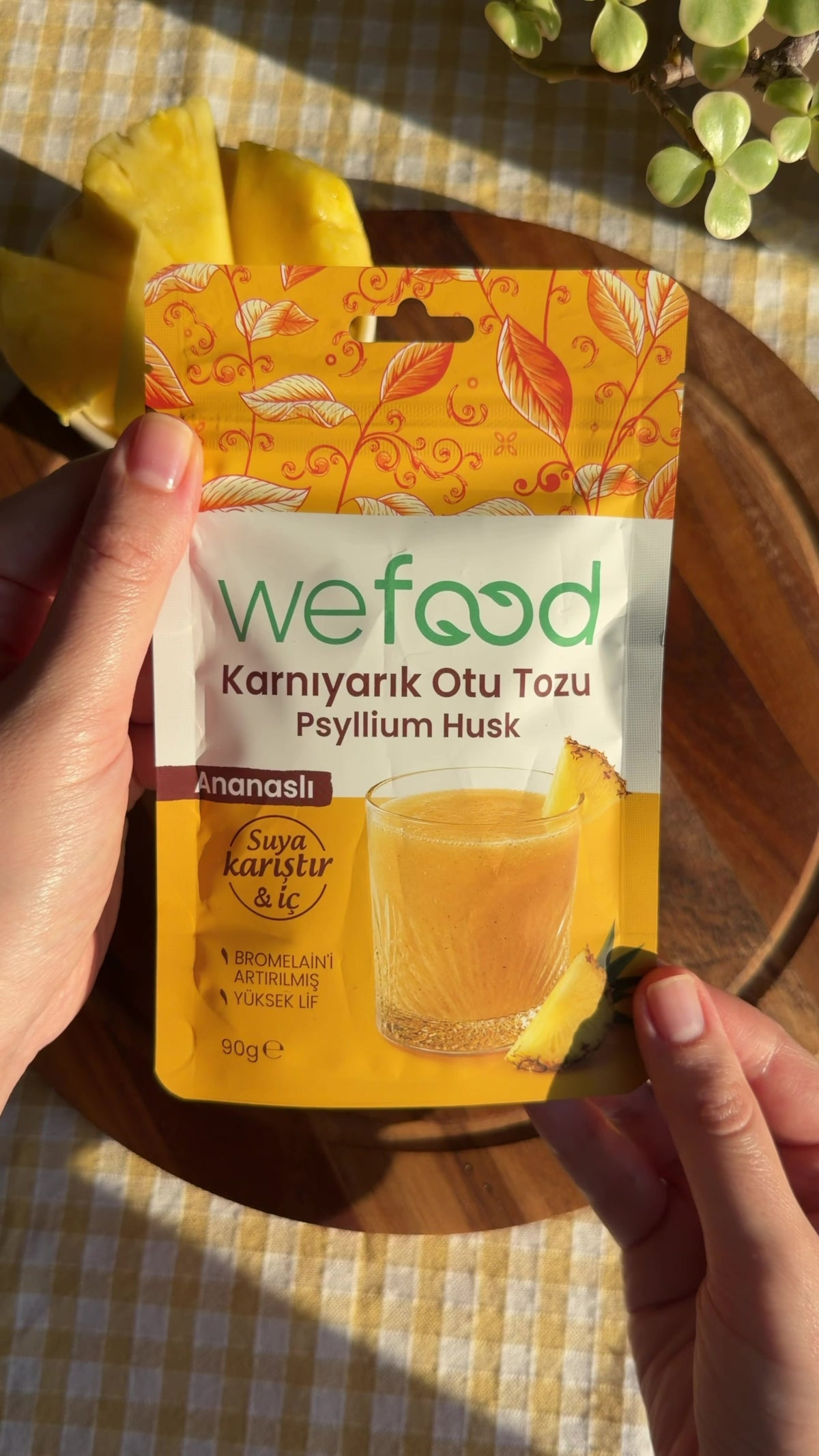 Wefood Psyllium Husk Ananas – Karnıyarık Otu Poeder met Bromelaïne – Vezelrijk – Glutenvrij – 90 g
