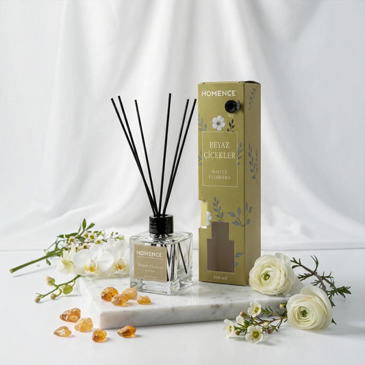 Homence White Flowers Geurstokjes – Reed Diffuser met Witte Bloemen – Bergamot, Roos, Gardenia, Sandelhout & Amber – 100 ml