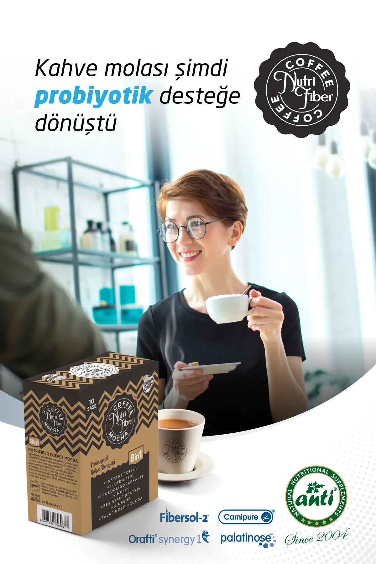 Nutrifiber® Koffie Mocha 8 in 1 Detox Koffie - Cichorei Instant Koffie - Dagelijkse verzelbenodigheid - Probiotische Effect - Vetbverbranding - Inuline - L-carnitine - Dieet - Ginseng - Cacao - 10 stuks