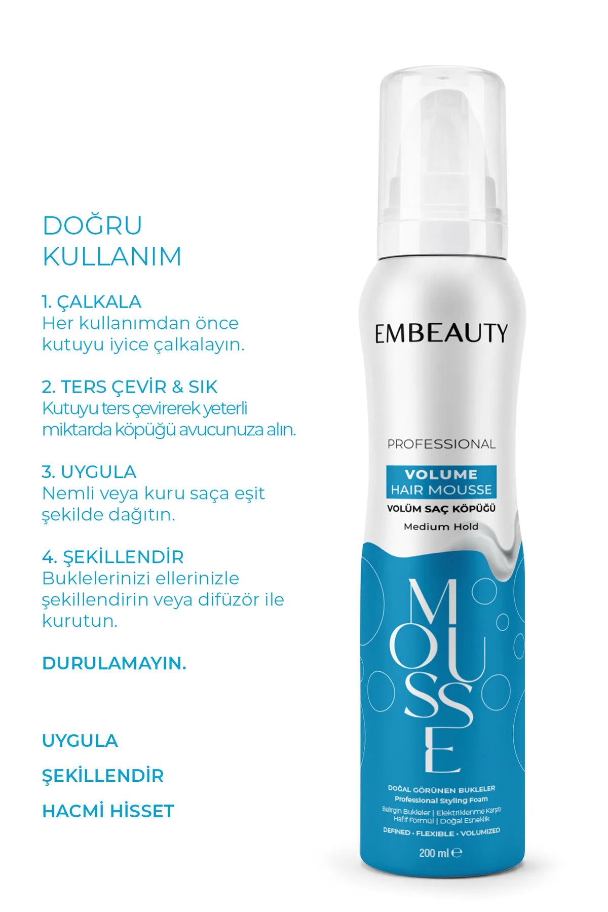 Embeauty Professional Volume Hair Mousse – Medium Hold – Volume & Flexibele Fixatie – Voor Krullen en Alle Haartypes – 200 ml