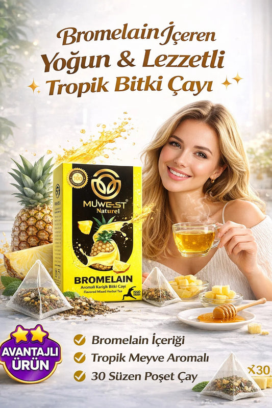 Muwest Natural Bromelaïne Kruidenthee 30 Theezakjes – Groene Thee met Venkel, Anijs & Ananas Aroma – Natuurlijke Theemelange