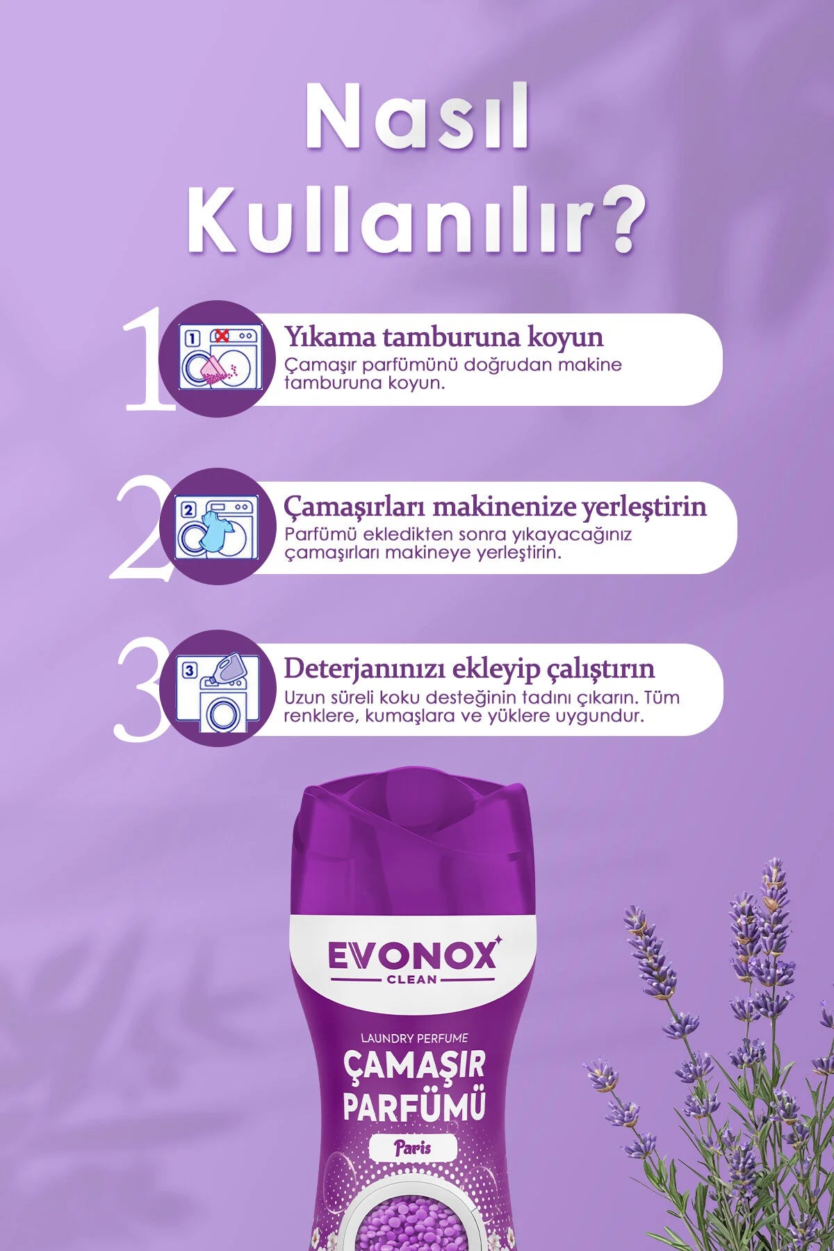 EVONOX Clean Paris Çamaşır Parfümü 210 gr – Çiçeksi Ferah Kokulu In-Wash Scent Booster