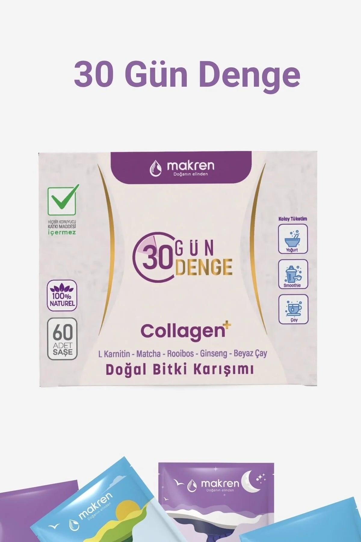 Makren 30 Gün Denge Collagen+ Natuurlijk Kruidenmengsel - 60 Sachets (120 g)