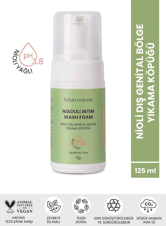 Bade Natural Niaouli Intim Wash Foam - Nioli Olieachtige Uitwendige Genitale Zone Wasschuim Ph 3.8 100% Natuurlijk 125 ml