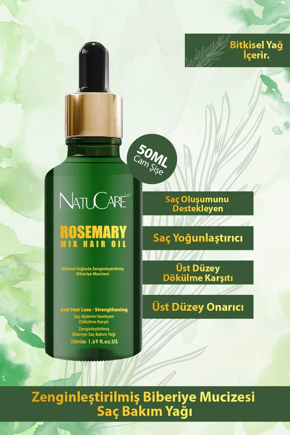 NatuCare Rosemary Mix Hair Oil 50ml | Rozemarijn Haarolie tegen Haaruitval en voor Haargroei