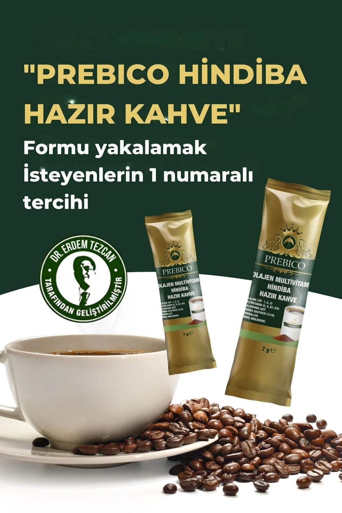 Prebico Coffee - Collageen & Multivitamine Chicoreikoffie (Hindiba) met Hyaluronzuur - Prebiotische Inulinevezels - Vitamine C/E/B7/D3 - Zink & Molybdeen (Mineralen) - Suikervrij & Glutenvrij - 30 Sachets (210 g)