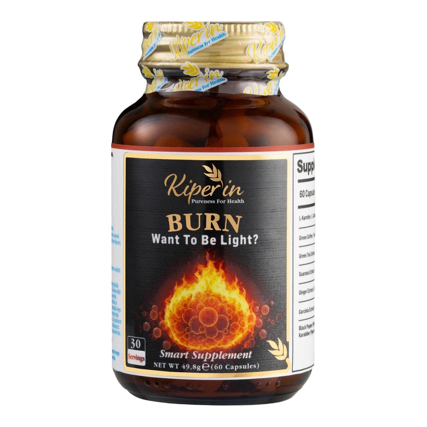 Kiperin Burn Fat Burner 60 Capsules | L-Carnitine, Green Coffee, Green Tea & Garcinia | Met Guarana en Gember Extract