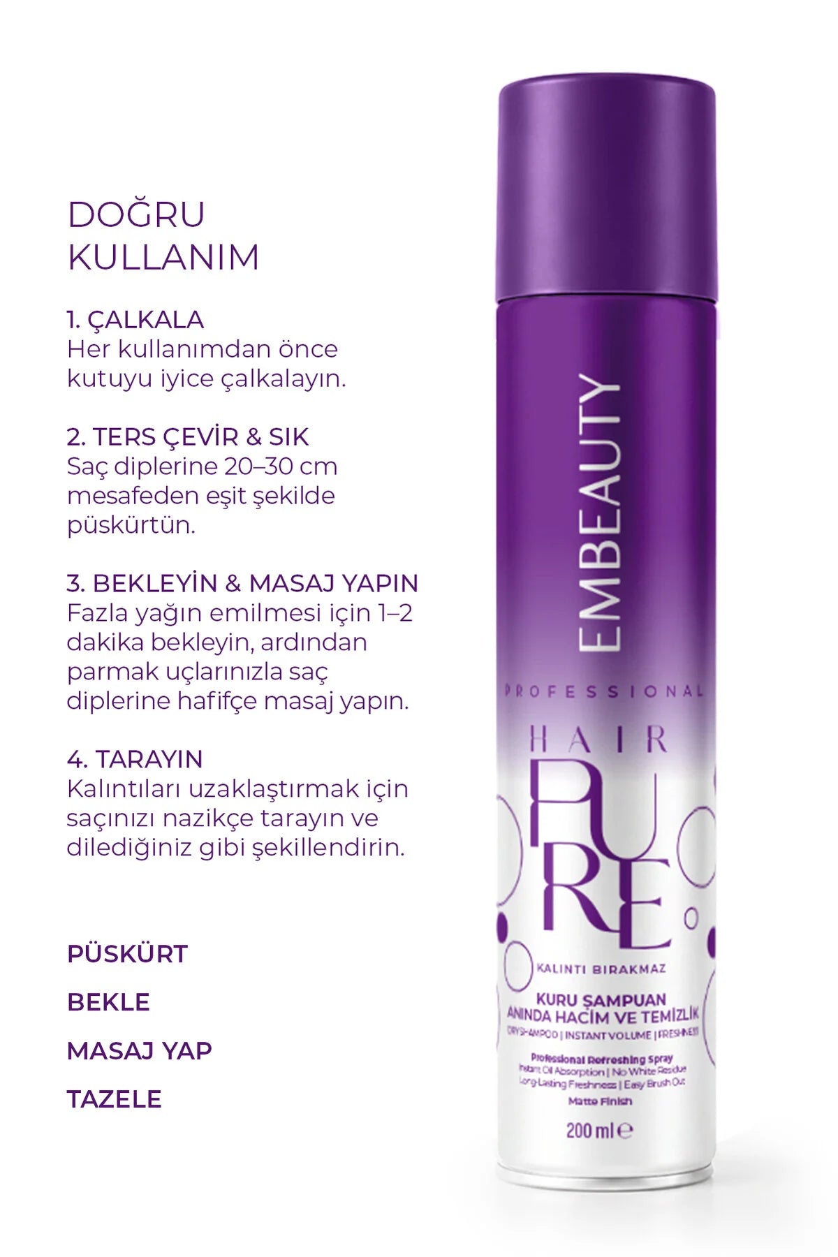 Embeauty Professional Hair Pure Droogshampoo – Dry Shampoo voor Directe Frisheid & Volume – Absorbeert Overtollig Vet – Matte Finish – 200 ml