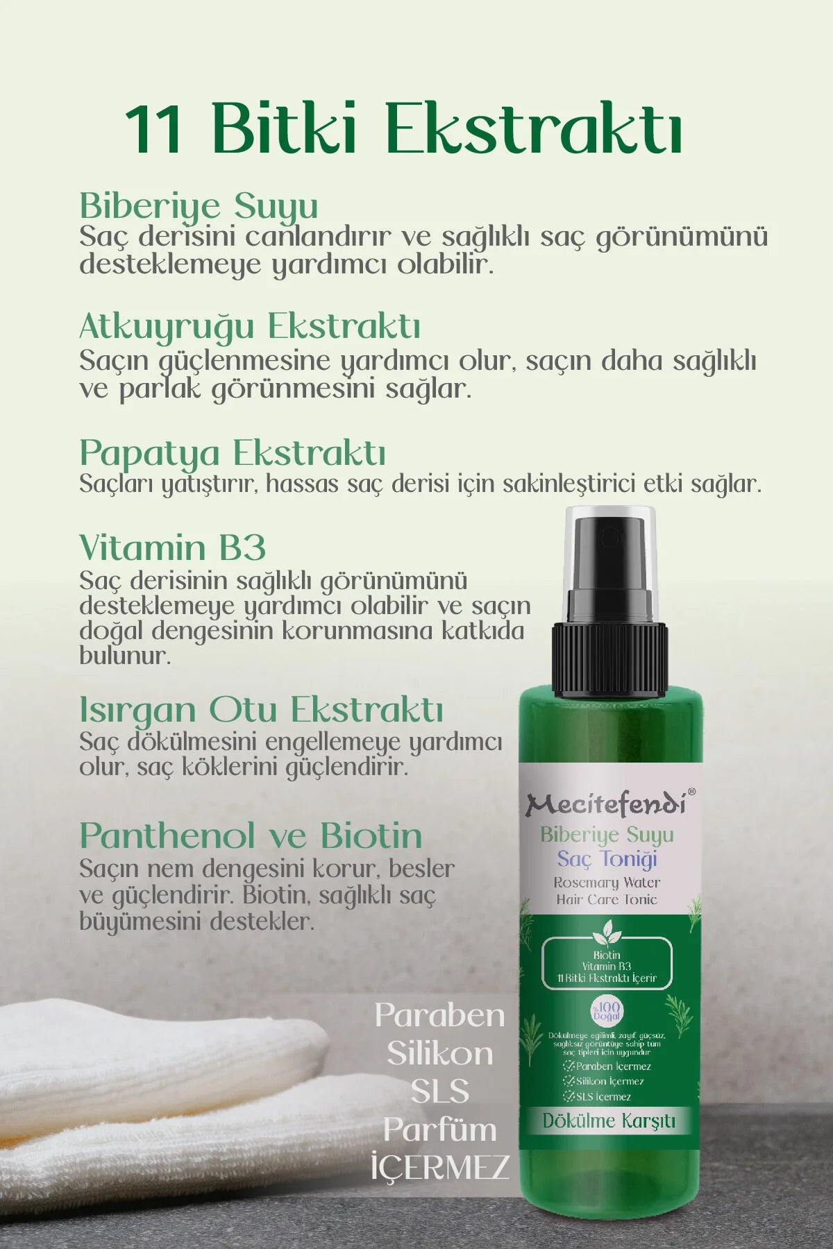Mecitefendi Rosemary Water Hair Care Tonic 150ml | Biberiye Suyu Saç Toniği Biotin & Vitamin B3