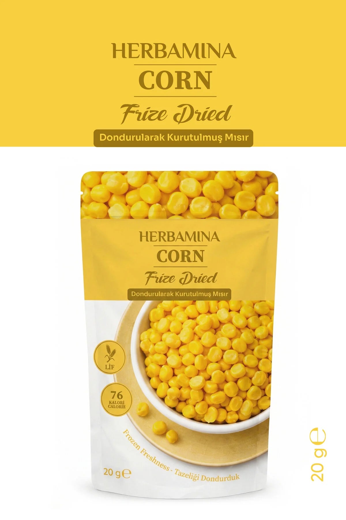 Herbamina Gevriesdroogde Maïs Snack – Freeze Dried Corn 20g – 100% Maïs – Knapperige Groentesnack – Vegan