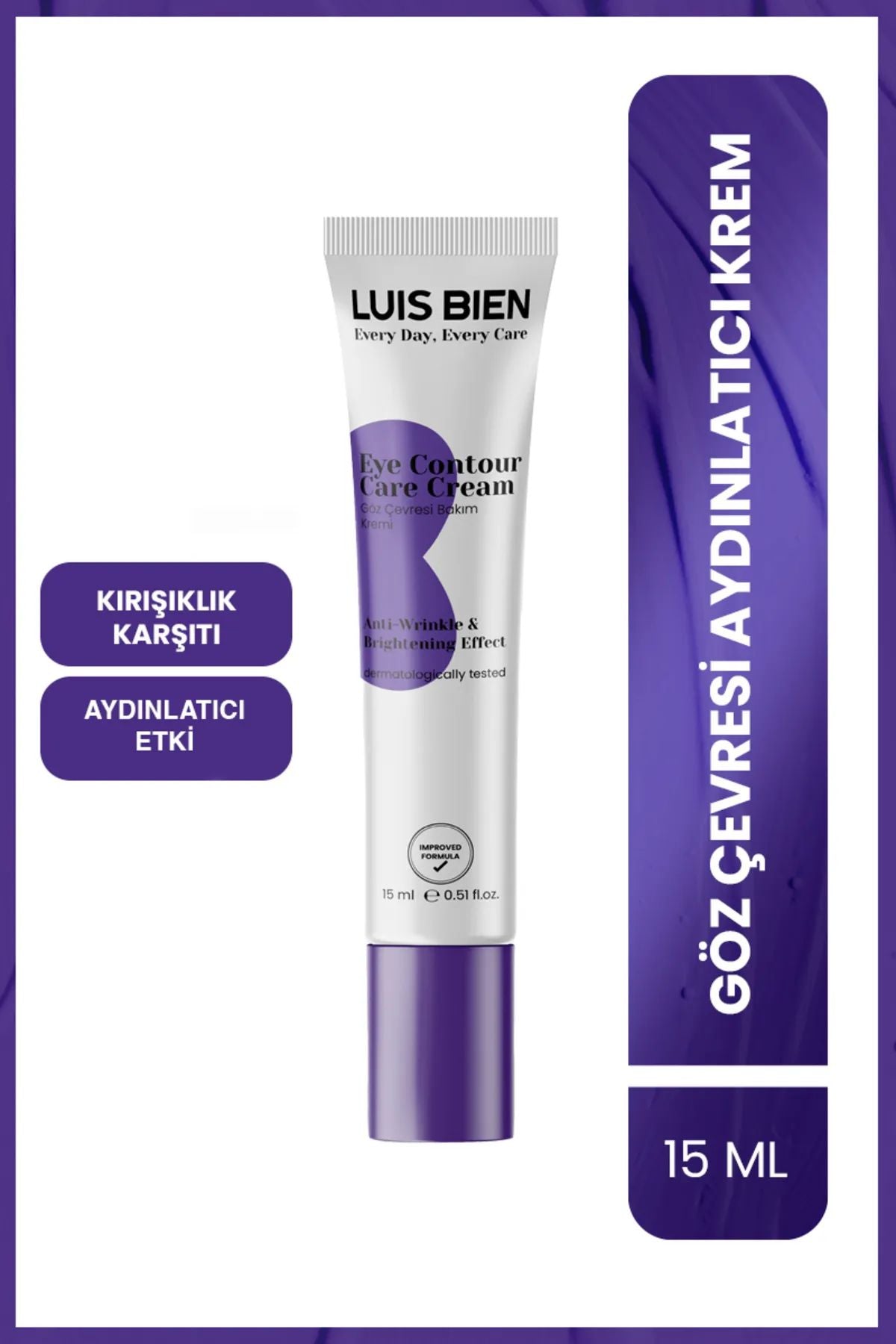 Luis Bien Eye Contour Care Cream - Ant-Wrinkle & Brightening Effect - Oogcontour Crème - Anti-Rimpel Verhelderend Effect - Voedend & Hydraterend - Paardenkastanje-extract - Vitamine B & E - Hyaluronzuur - Alle huidtypen - Dermatologisch getest - 15ml
