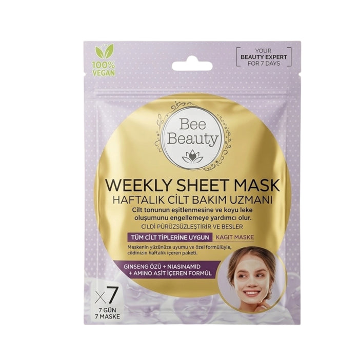 Bee Beauty Weekly Sheet Mask 7'li Kağıt Maske – Ginseng & Niasinamid