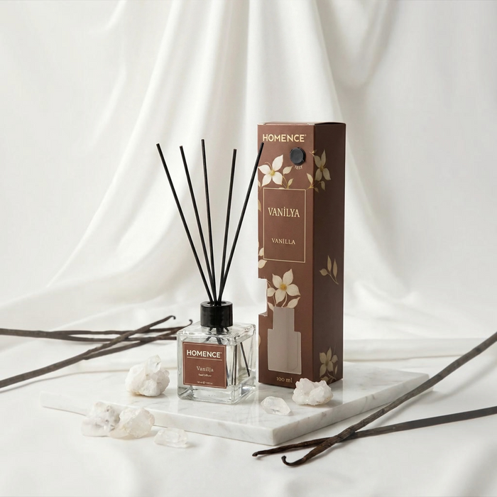 HOMENCE Vanilla Reed Diffuser 100 ml – Geurstokjes Vanille – Huisparfum – Zoete & Warme Geur