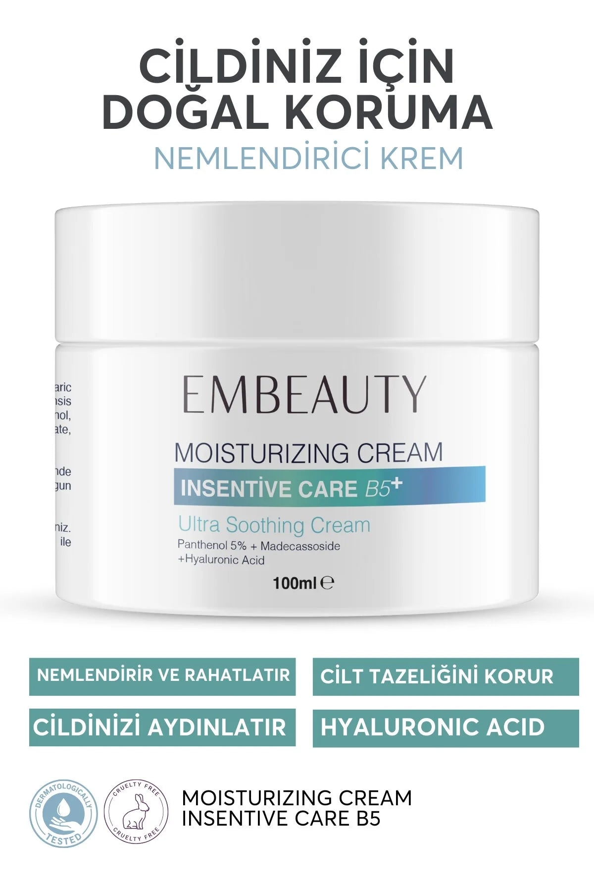 EMBEAUTY Moisturizing Cream B5+ 100 ml | Kalmerende Hydraterende Crème met 5% Panthenol & Hyaluronzuur