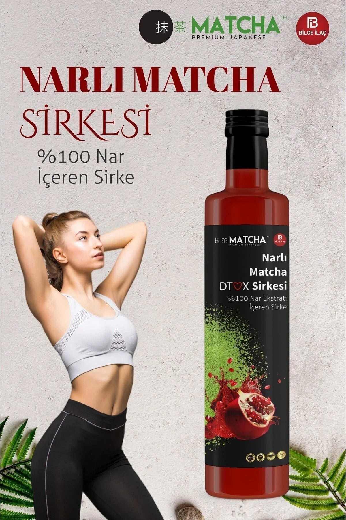 Matcha Premium  Nar Ekşili Sirke – Nar (%25) & Yeşil Çay Matcha Ekstreli – Hibiskus ve Mate Yapraklı – 250 ml