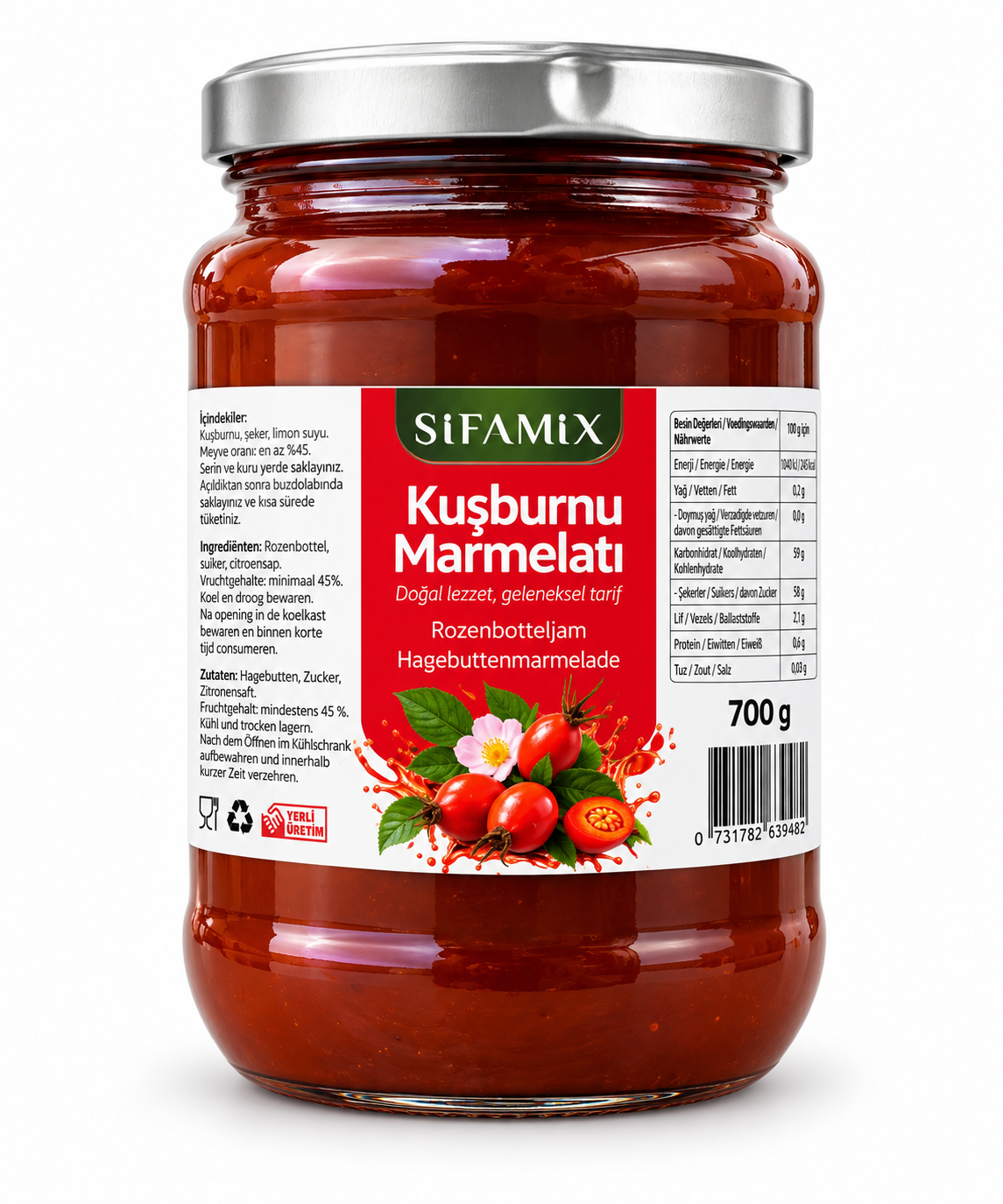 Şifamix Rozenbotteljam – Kuşburnu Marmelatı – Met Rozenbottels & Suiker – Glutenvrij – Zonder Conserveermiddelen en Kleurstoffen – 700 g