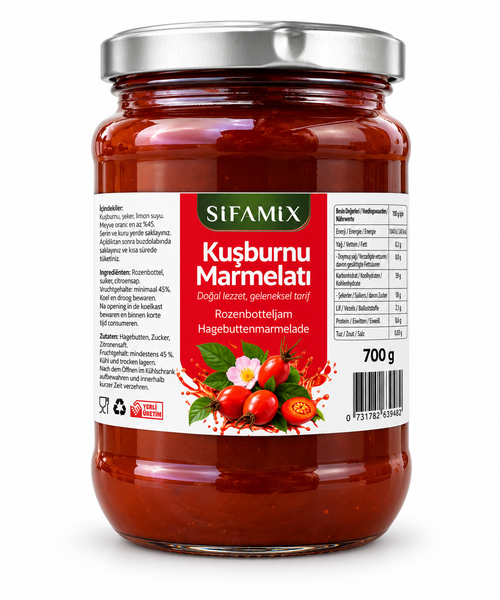 Şifamix Rozenbotteljam – Kuşburnu Marmelatı – Met Rozenbottels & Suiker – Glutenvrij – Zonder Conserveermiddelen en Kleurstoffen – 700 g