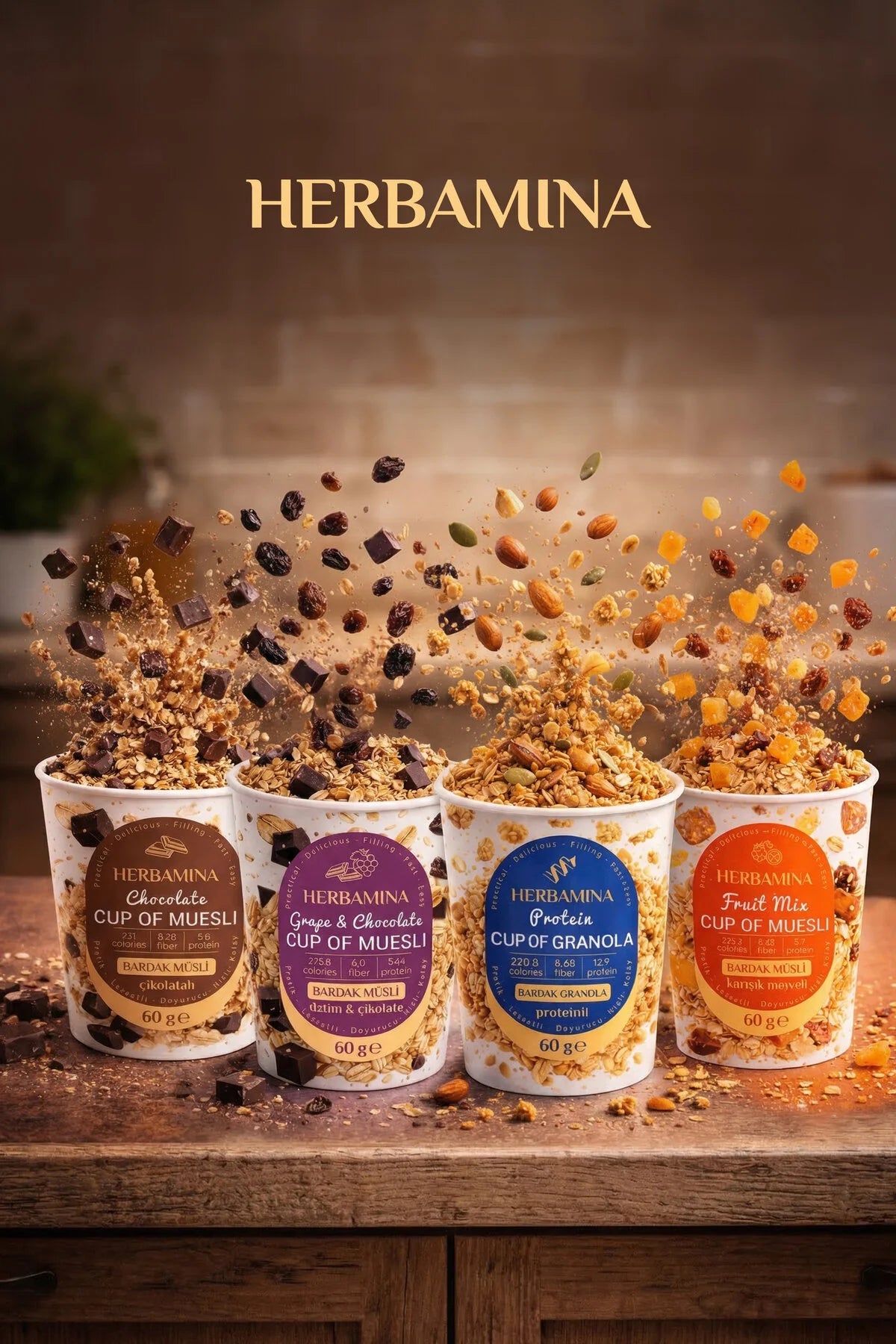 Herbamina Cup of Muesli Mix Pack 4x60g (4 Smaken)