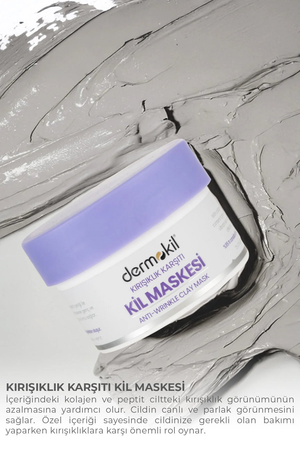 Dermokil Anti-Wrinkle Clay Mask 50 ml | Kleimasker met 2% Collageen & Peptiden | Verzorgt en Verfrist de Huid