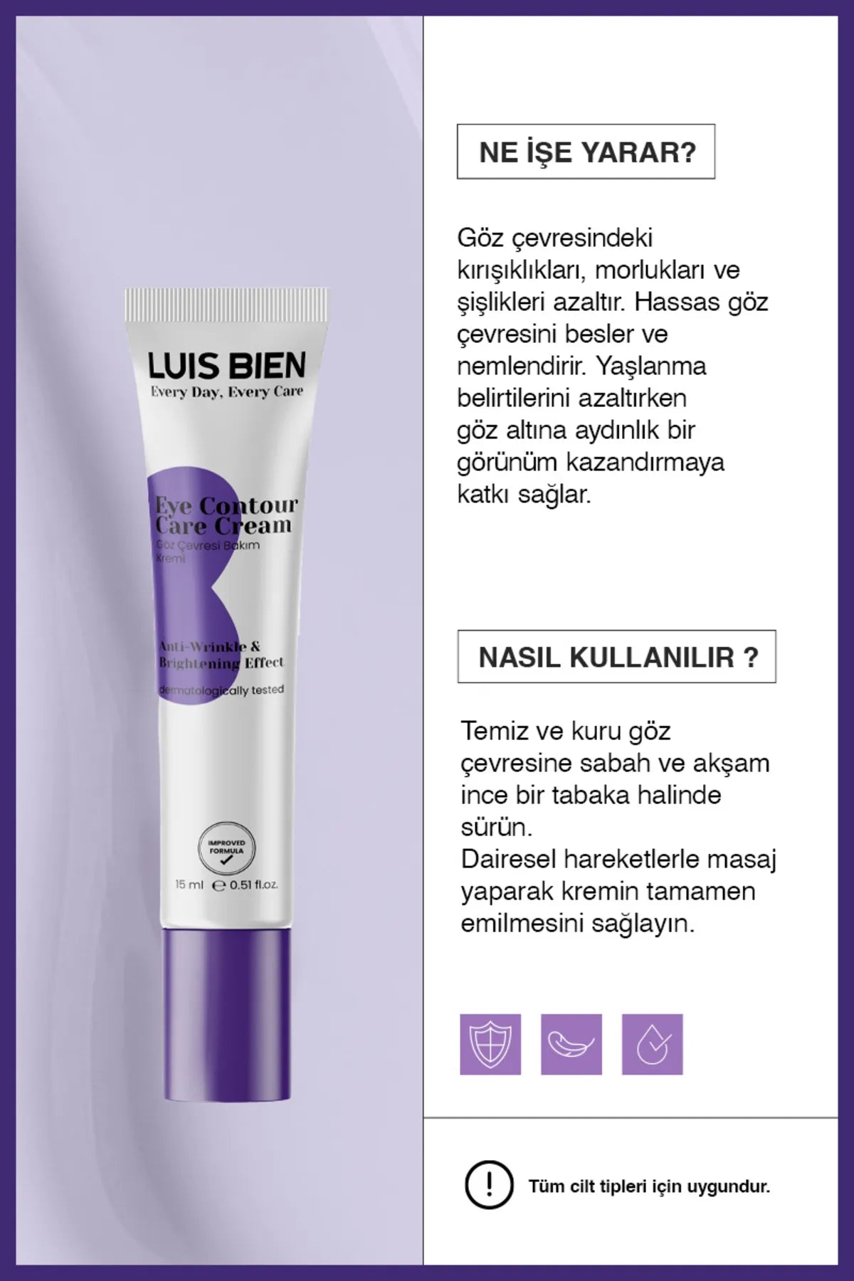 Luis Bien Eye Contour Care Cream - Ant-Wrinkle & Brightening Effect - Oogcontour Crème - Anti-Rimpel Verhelderend Effect - Voedend & Hydraterend - Paardenkastanje-extract - Vitamine B & E - Hyaluronzuur - Alle huidtypen - Dermatologisch getest - 15ml